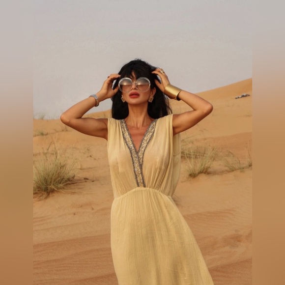 Zara dress maxi flowy butter yellow beaded embroidered boho summer vacation - Picture 4 of 16